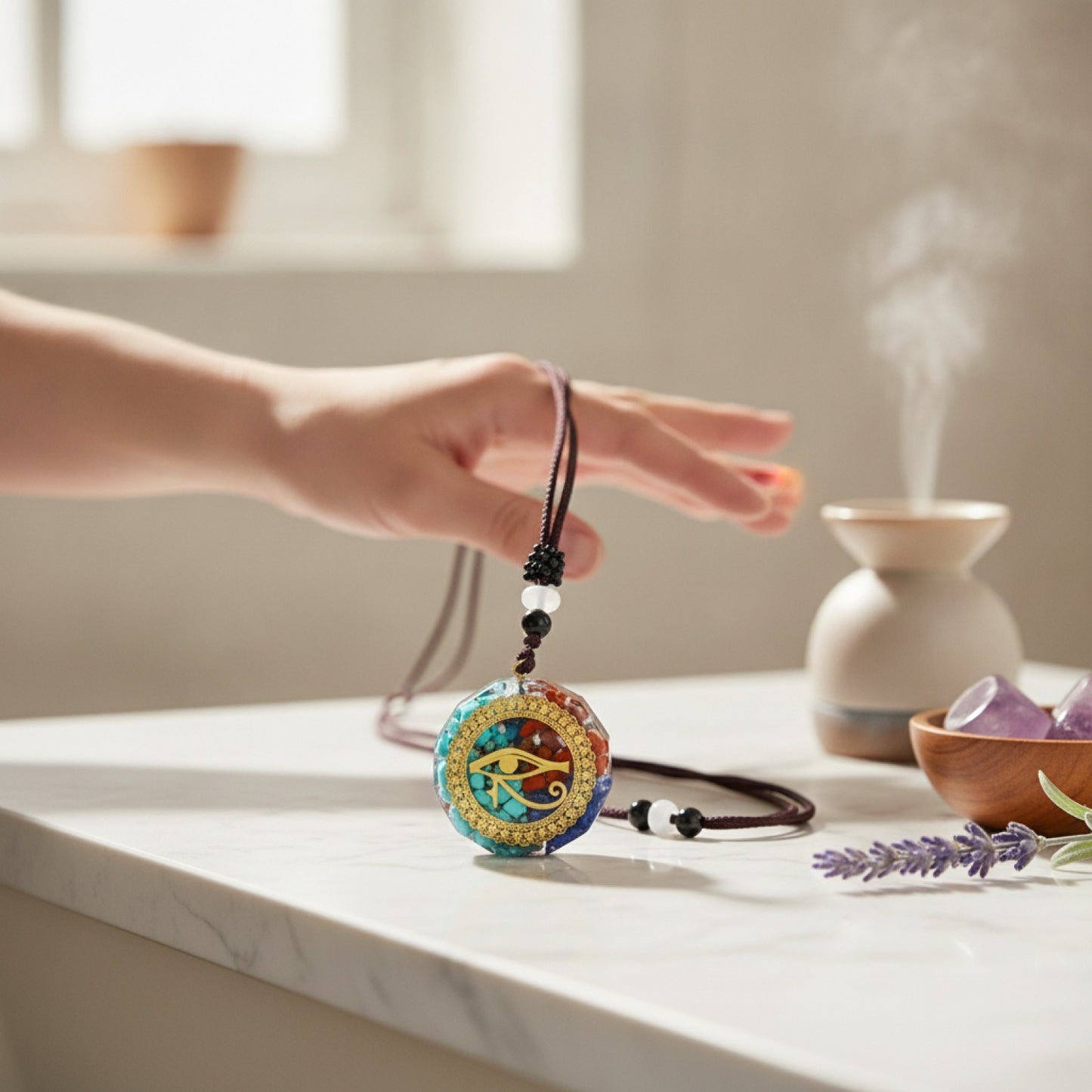 Pendule Énergétique Orgone Améthyste Turquoise Naturelle - Reiki & Chakra