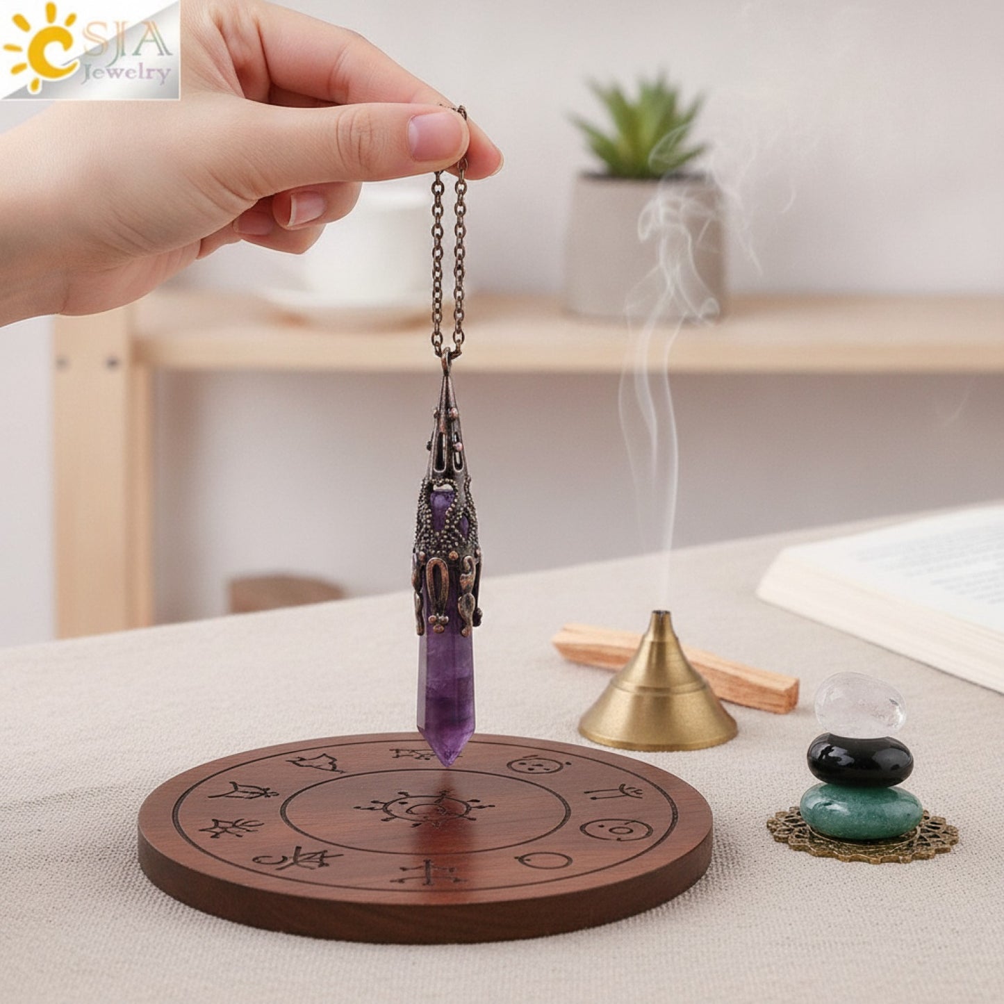 Pendule de Radiesthésie en Pierre Naturelle Véritable - Améthyste, Obsidienne Noire, Quartz Spirituel