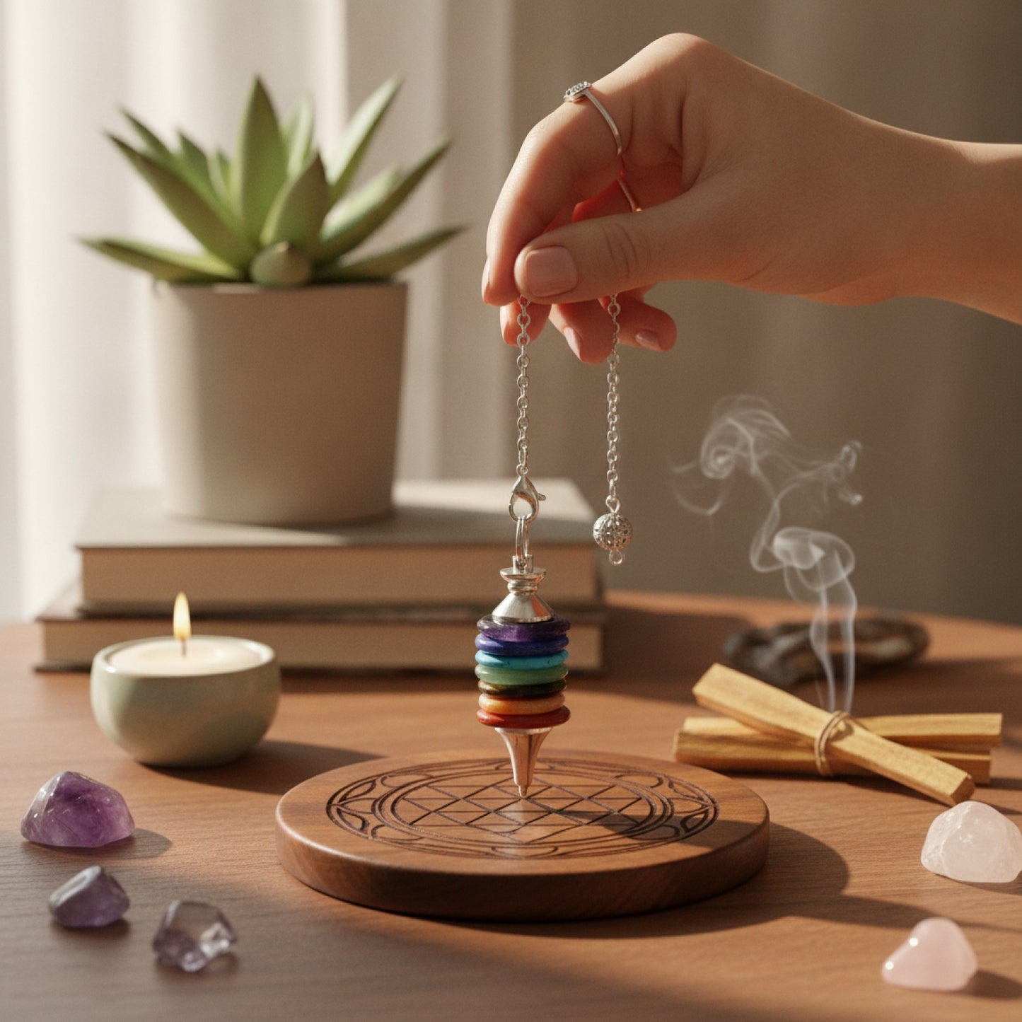 Pendule de Radiesthésie en Pierre Naturelle 7 Chakras pour Guérison Énergétique et Divination