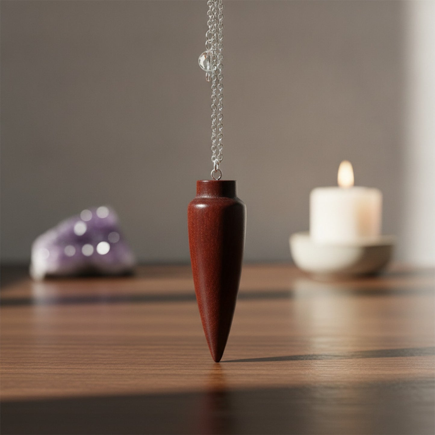 Pendule de Radiesthésie en Bois Naturel - Forme Cône Égyptien avec Témoin