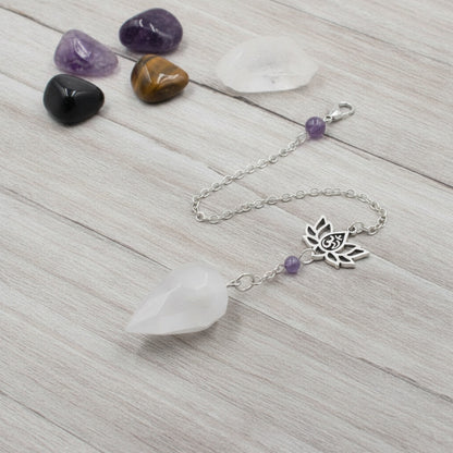 Pendule Divinatoire en Pierre Naturelle - Cristal de Roche, Obsidienne, Œil de Tigre, Améthyste