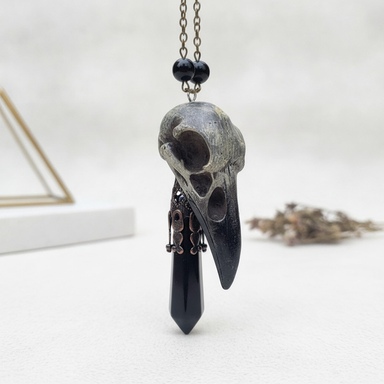 Pendule Radiesthésie Obsidienne Noire Pierre Naturelle - Pendentif Divinatoire Vintage