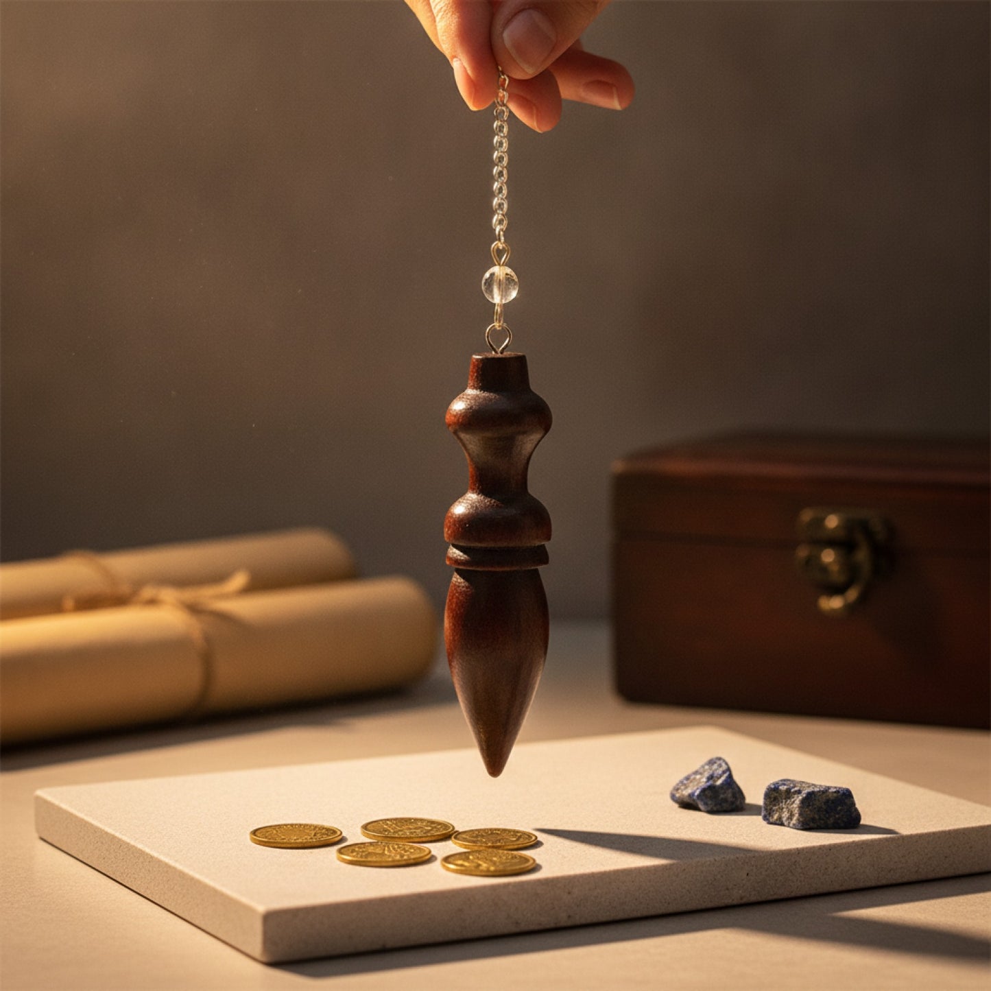 Pendule Spirituel en Bois Égyptien Naturel avec Témoin - Idéal Méditation & Radiesthésie