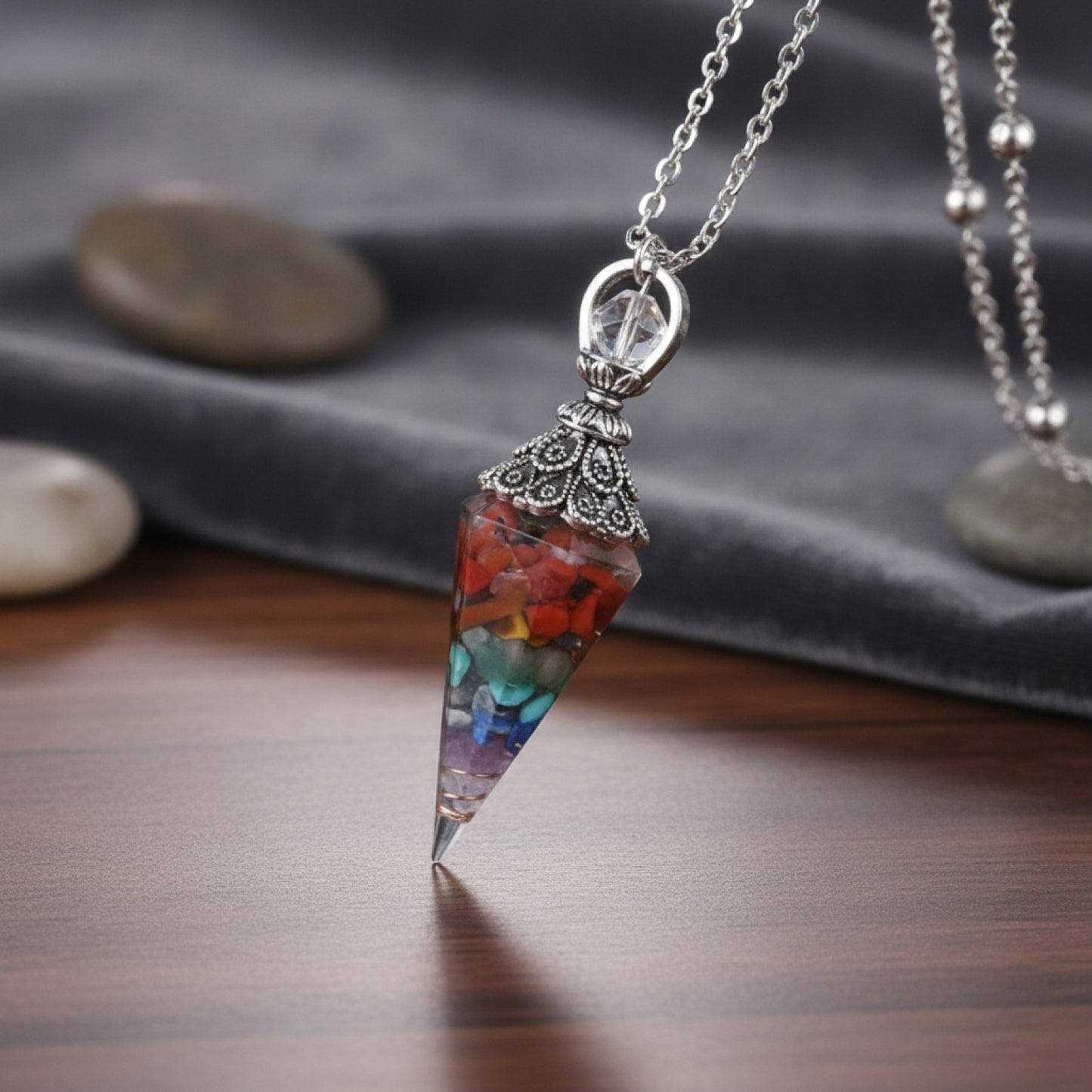 Pendentif Pendule Esprit en Pierre Naturelle et Résine Reiki - Bijou Porte-Bonheur pour Collier