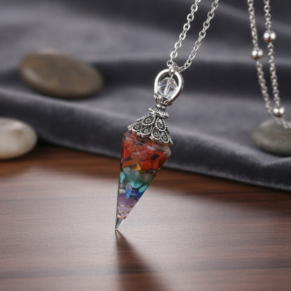 Pendentif Pendule Esprit en Pierre Naturelle et Résine Reiki - Bijou Porte-Bonheur pour Collier