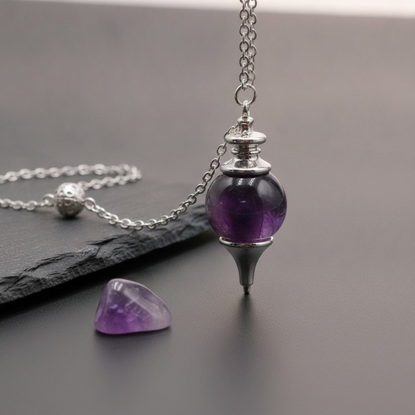 Pendule de Radiesthésie en Pierre Naturelle - Améthyste, Quartz Rose, Lapis Lazuli, Œil de Tigre