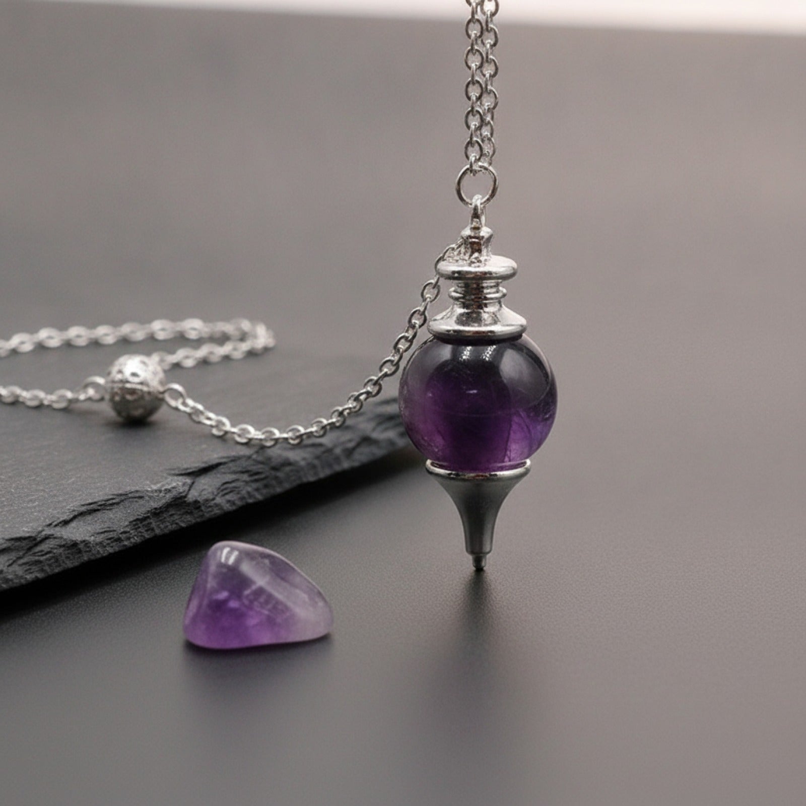 Pendule de Radiesthésie en Pierre Naturelle - Améthyste, Quartz Rose, Lapis Lazuli, Œil de Tigre