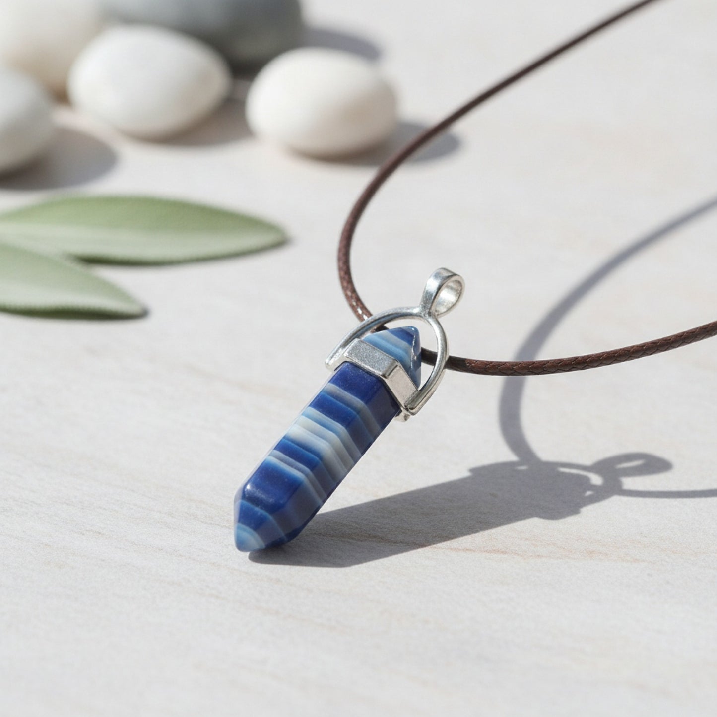 Pendentif Pierre Naturelle Quartz Hexagonal Reiki & Chakra - Cordon Cuir DIY