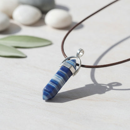 Pendentif Pierre Naturelle Quartz Hexagonal Reiki & Chakra - Cordon Cuir DIY
