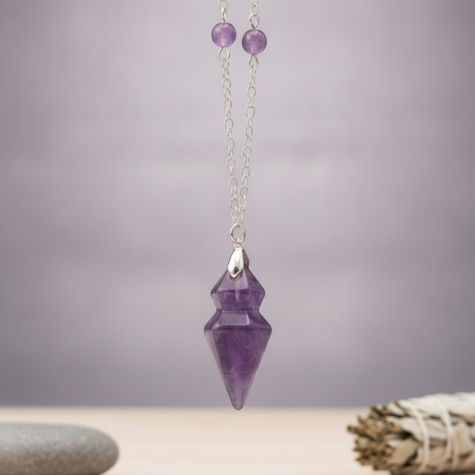 Pendule Conique en Pierre Naturelle Véritable - Quartz Clair & Fluorite Améthyste pour Radiesthésie Spirituelle