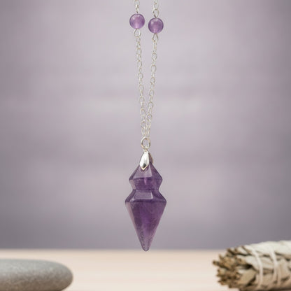 Pendule Conique en Pierre Naturelle Véritable - Quartz Clair & Fluorite Améthyste pour Radiesthésie Spirituelle