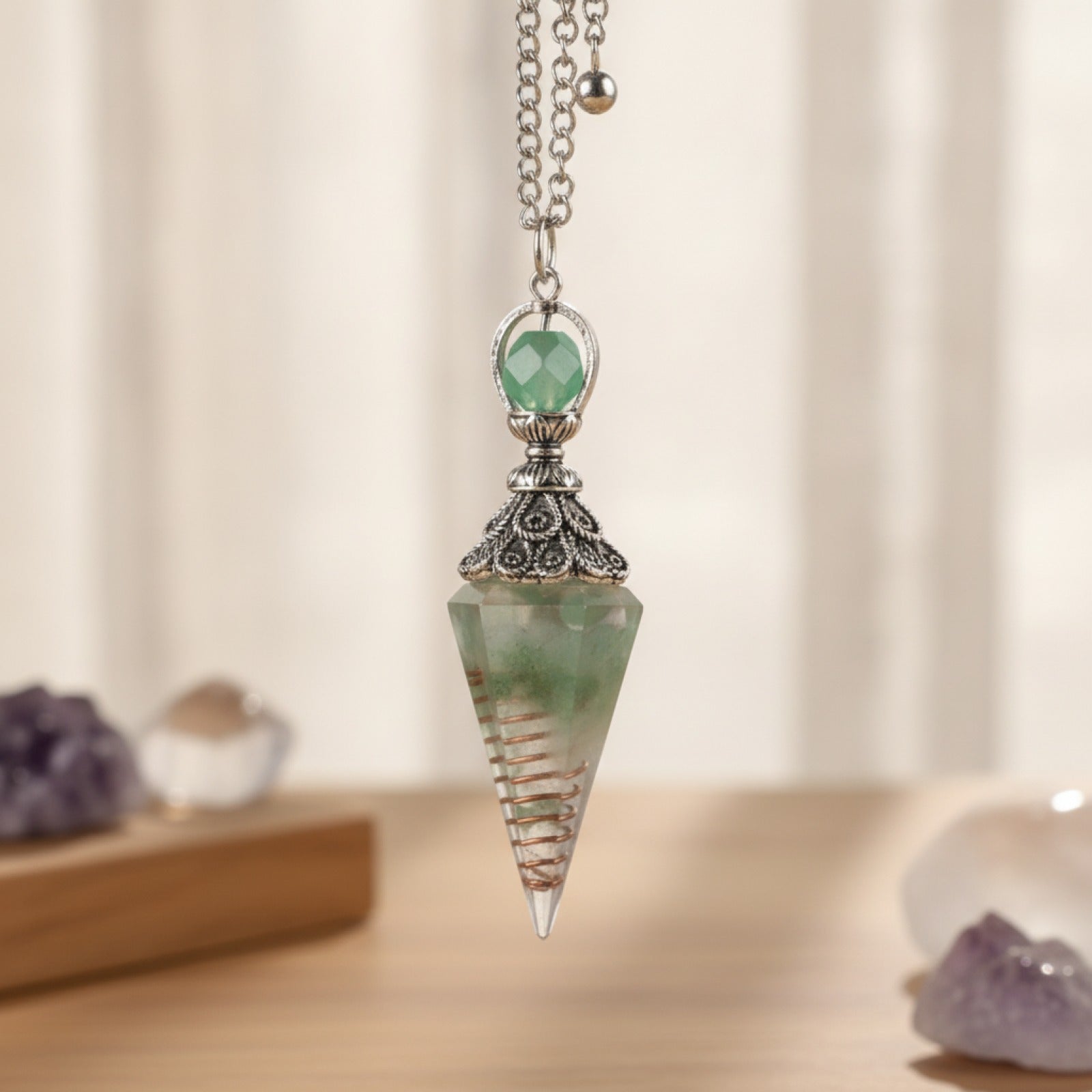 Pendule Hexagonal en Agate Naturelle et Cristal de Quartz - Amulette de Guérison