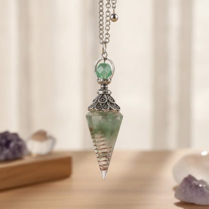 Pendule Hexagonal en Agate Naturelle et Cristal de Quartz - Amulette de Guérison