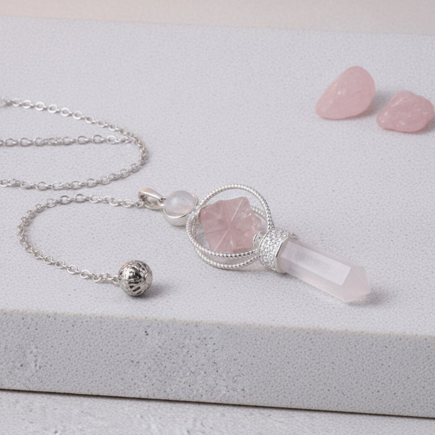 Pendule Merkaba en Quartz Rose - Pierre Naturelle pour Radiesthésie et Guérison Reiki