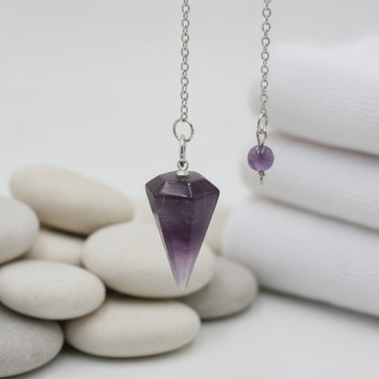 Pendule Reiki Hexagonal en Pierre Naturelle - Pendentif Cristal de Guérison pour Méditation
