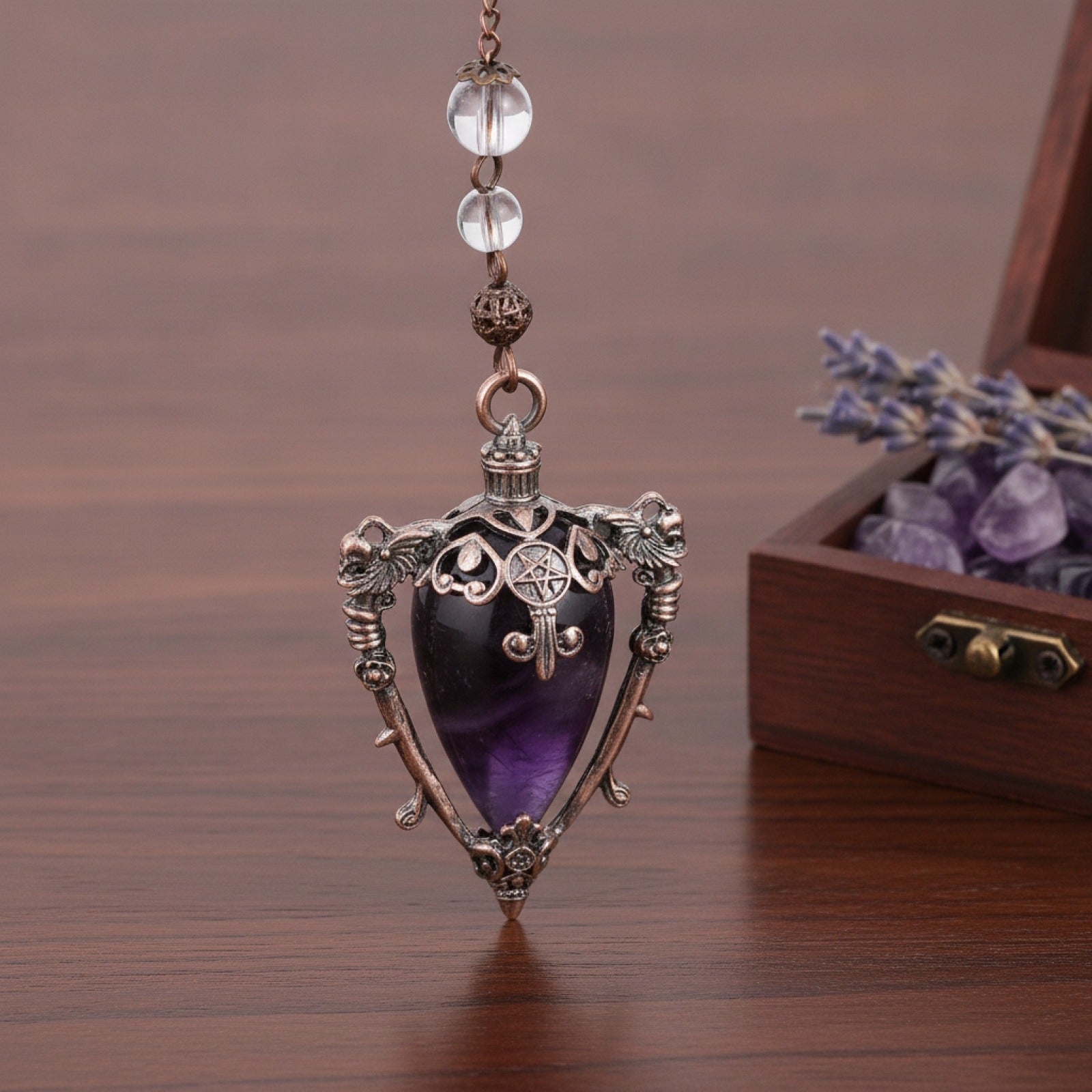 Pendentif Pierre Naturelle & Cristal : Obsidienne, Améthyste, Lapis Lazuli, Quartz Rose - Idéal Reiki & Divination