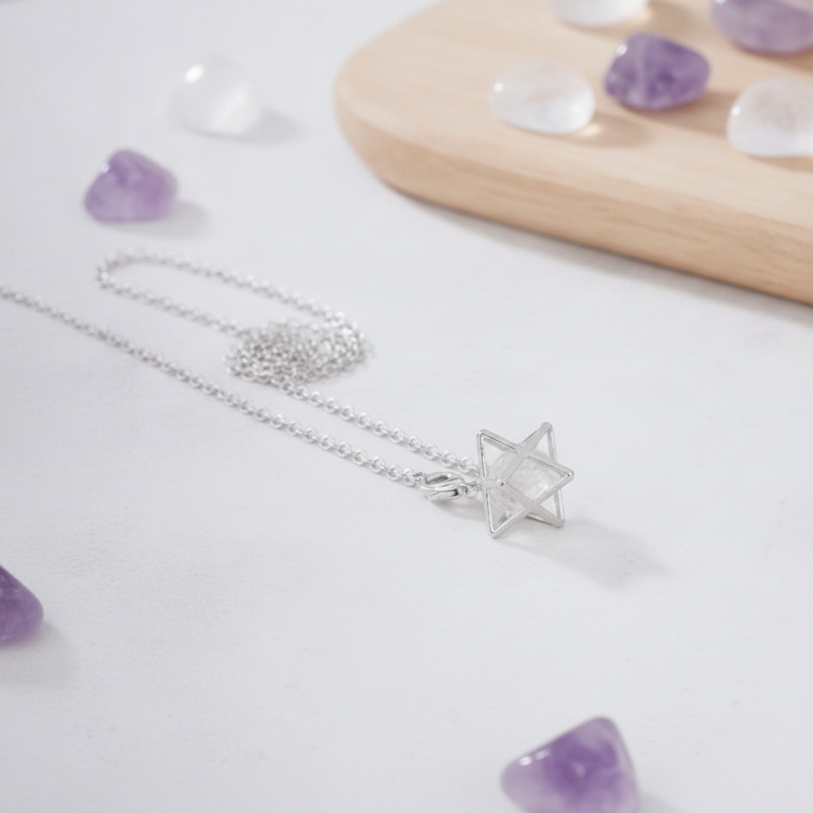 Pendule Radiesthésie Merkaba Pierre Naturelle Quartz - Reiki, Wicca, Géométrie Sacrée