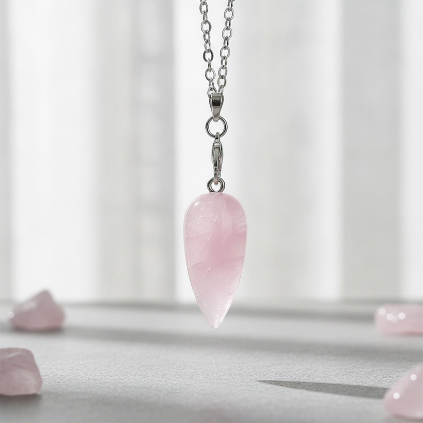 Pendule Divinatoire Goutte d'Eau en Cristal Rose - Radiesthésie & Lithothérapie