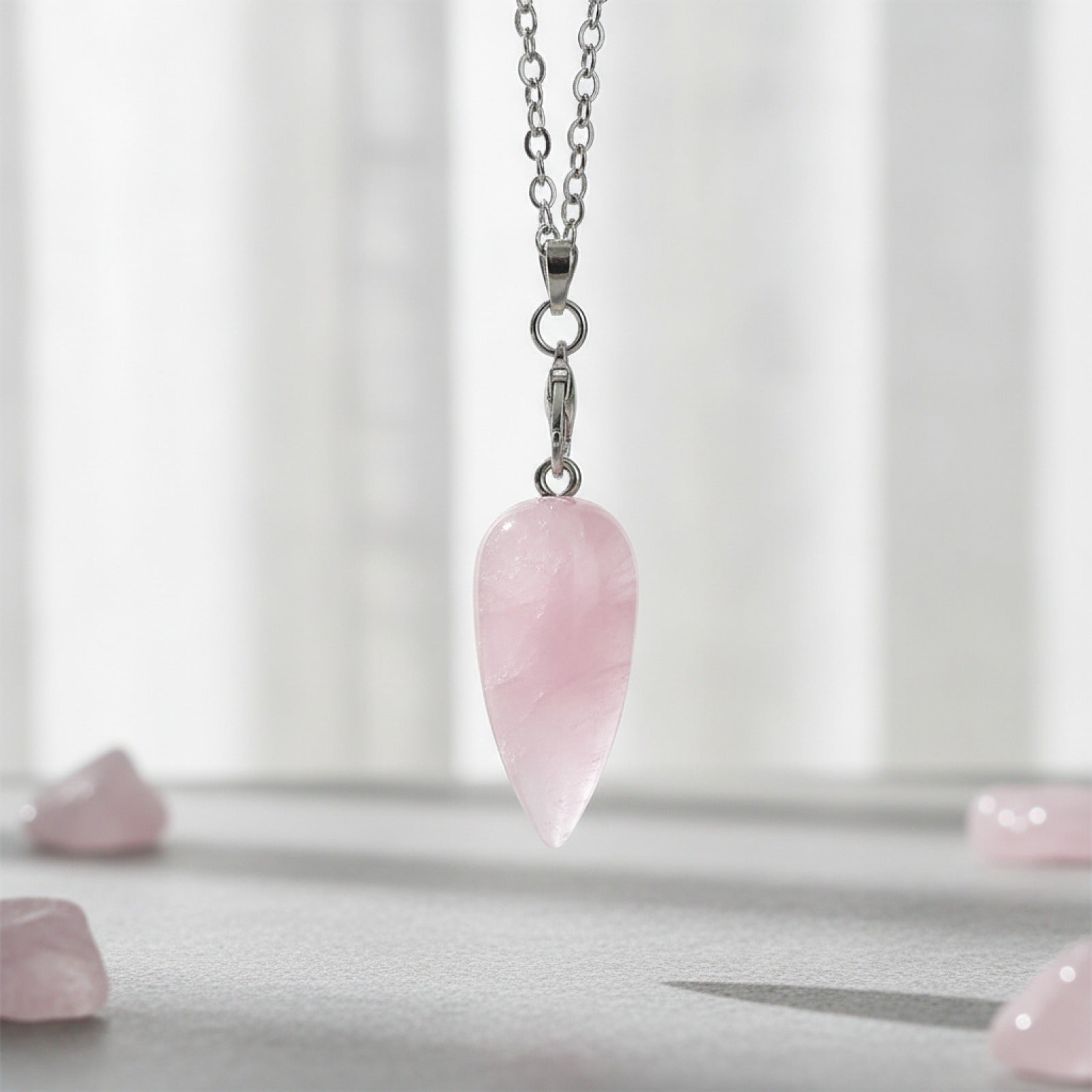 Pendule Divinatoire Goutte d'Eau en Cristal Rose - Radiesthésie & Lithothérapie