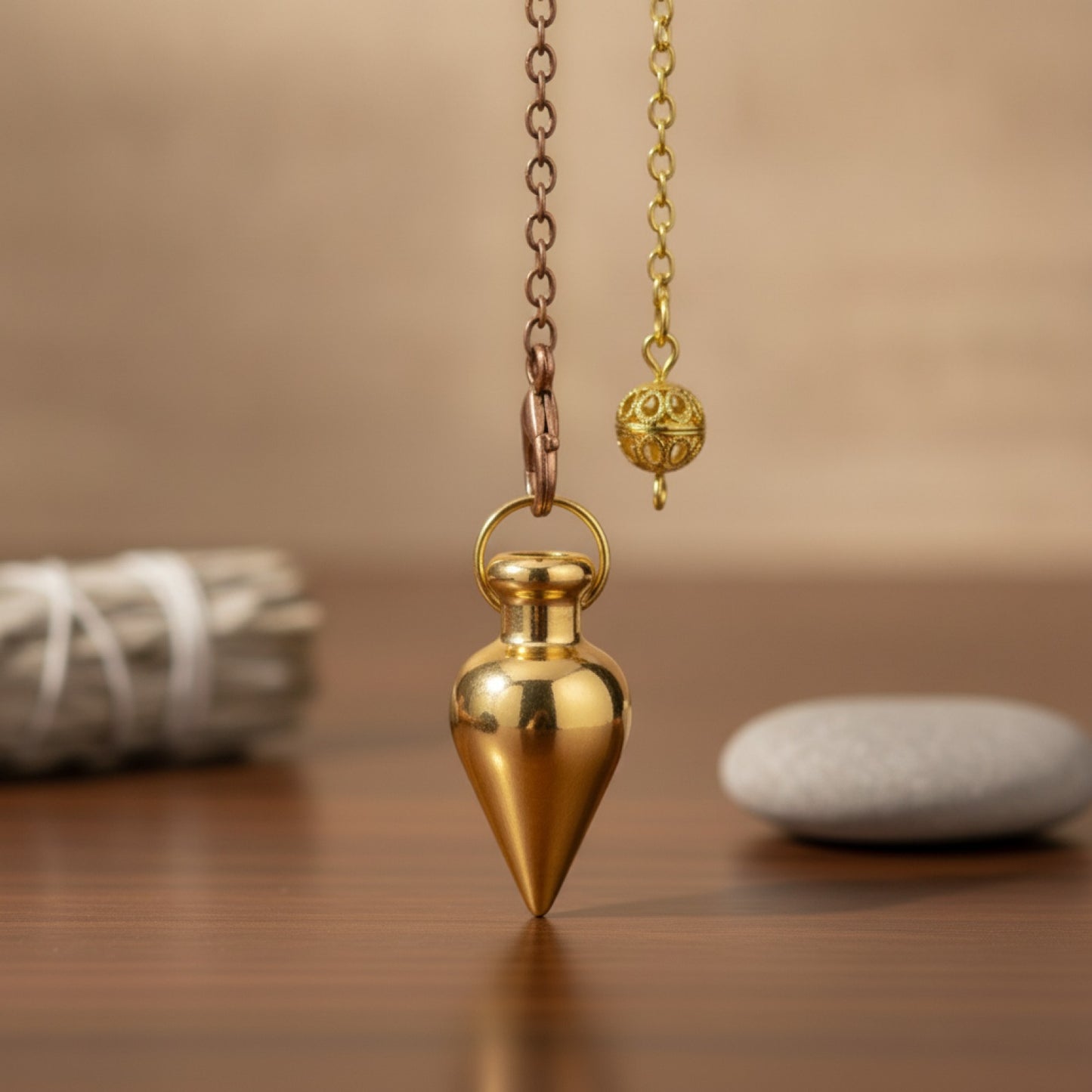 Pendule de Radiesthésie en Cuivre Doré pour Divination et Reiki