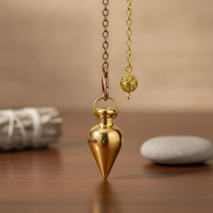 Pendule de Radiesthésie en Cuivre Doré pour Divination et Reiki