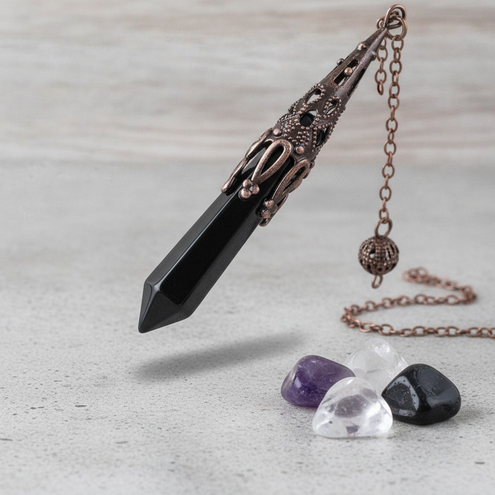 Pendule de Radiesthésie en Pierre Naturelle Véritable : Améthyste, Obsidienne Noire, Quartz Spirituel pour Reiki et Divination