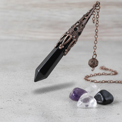 Pendule de Radiesthésie en Pierre Naturelle Véritable : Améthyste, Obsidienne Noire, Quartz Spirituel pour Reiki et Divination