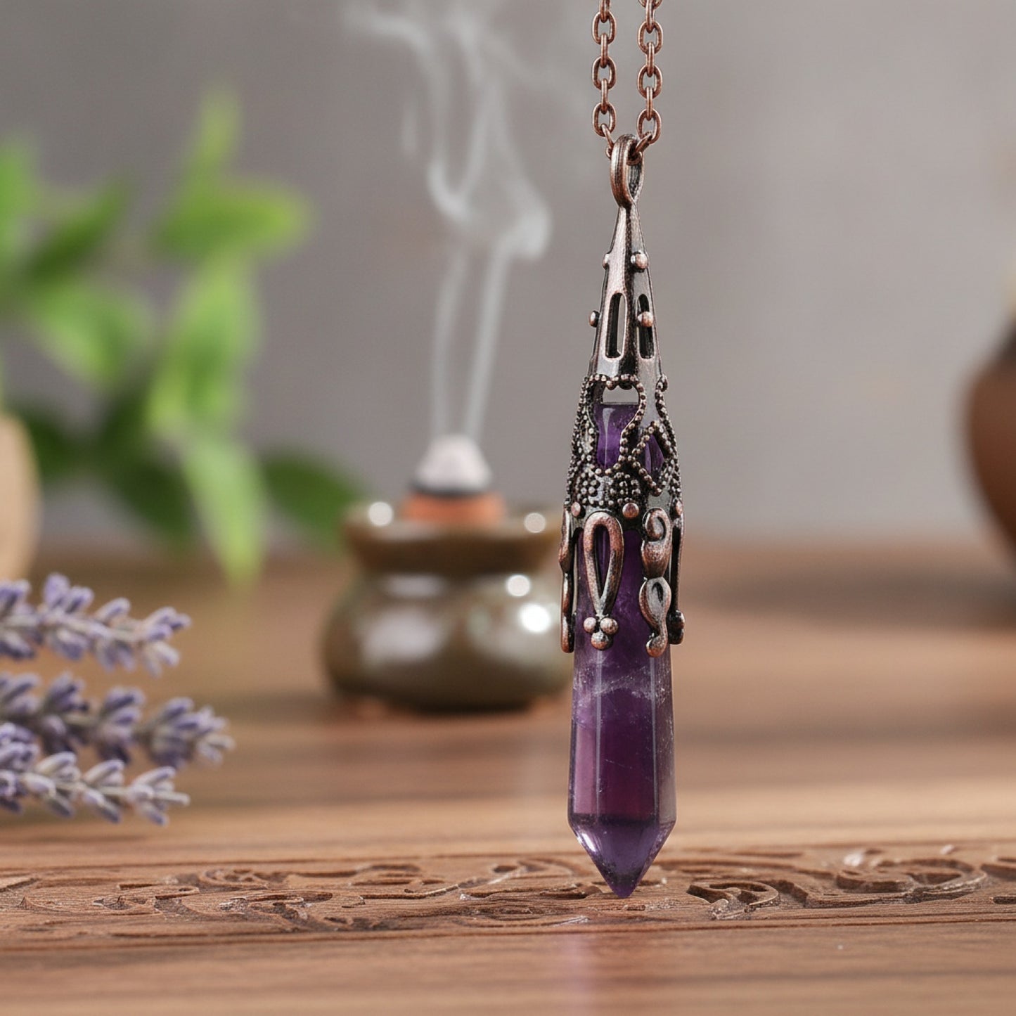 Pendule de Radiesthésie en Pierre Naturelle Véritable - Améthyste, Obsidienne Noire, Quartz Spirituel