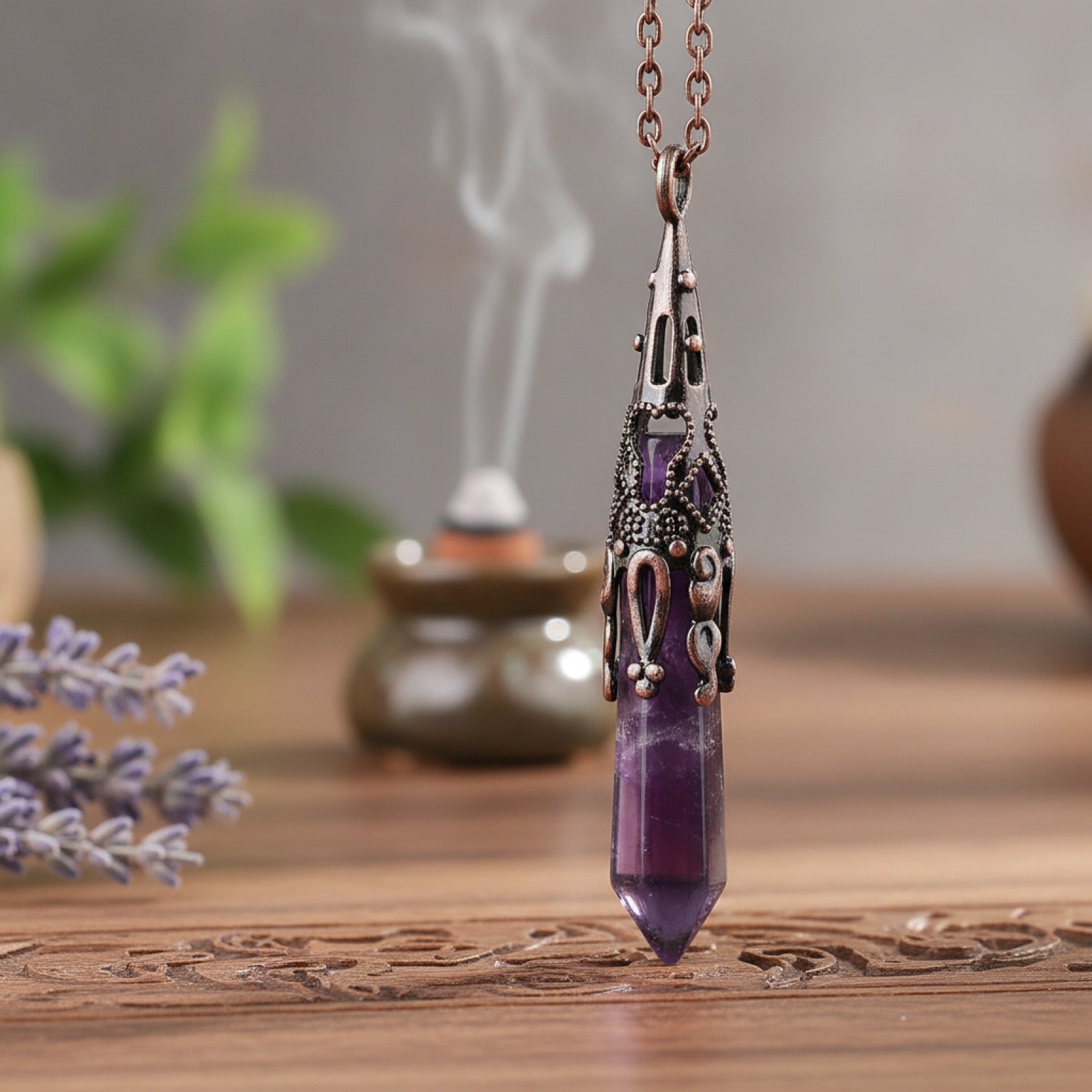 Pendule de Radiesthésie en Pierre Naturelle Véritable - Améthyste, Obsidienne Noire, Quartz Spirituel