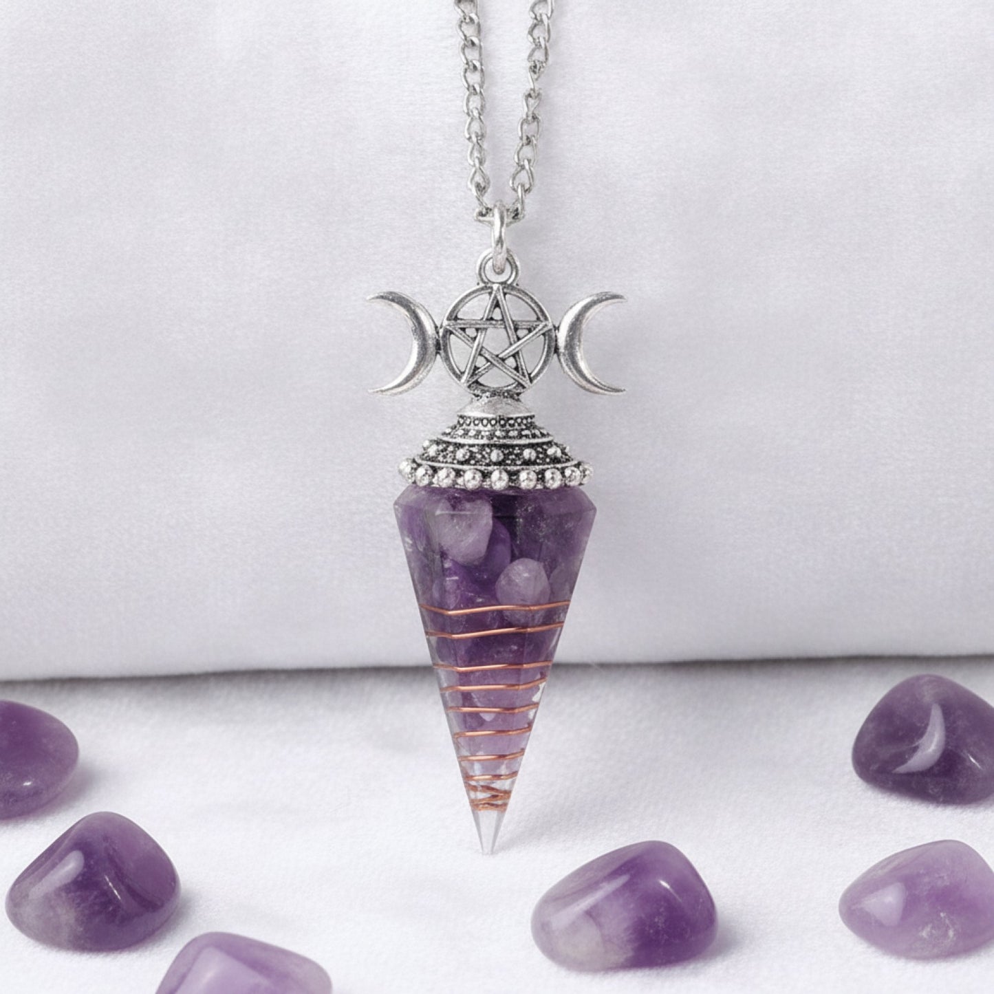 Pendule Reiki Pierre Naturelle & Cristal Hexagonal Améthyste - Fabrication Bijoux DIY