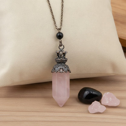 Pendule Spirituel en Cristal de Quartz Rose et Obsidienne - Pierre Naturelle pour Radiesthésie et Divination