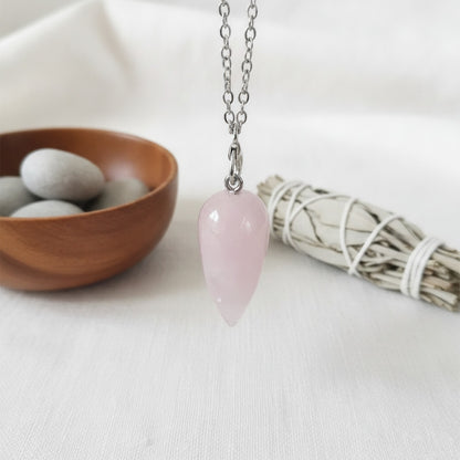 Pendule Divinatoire Goutte d'Eau en Cristal Rose - Radiesthésie & Lithothérapie