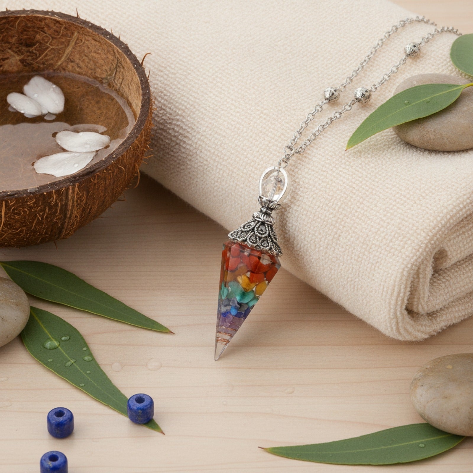 Pendentif Pendule Esprit en Pierre Naturelle et Résine Reiki - Bijou Porte-Bonheur pour Collier