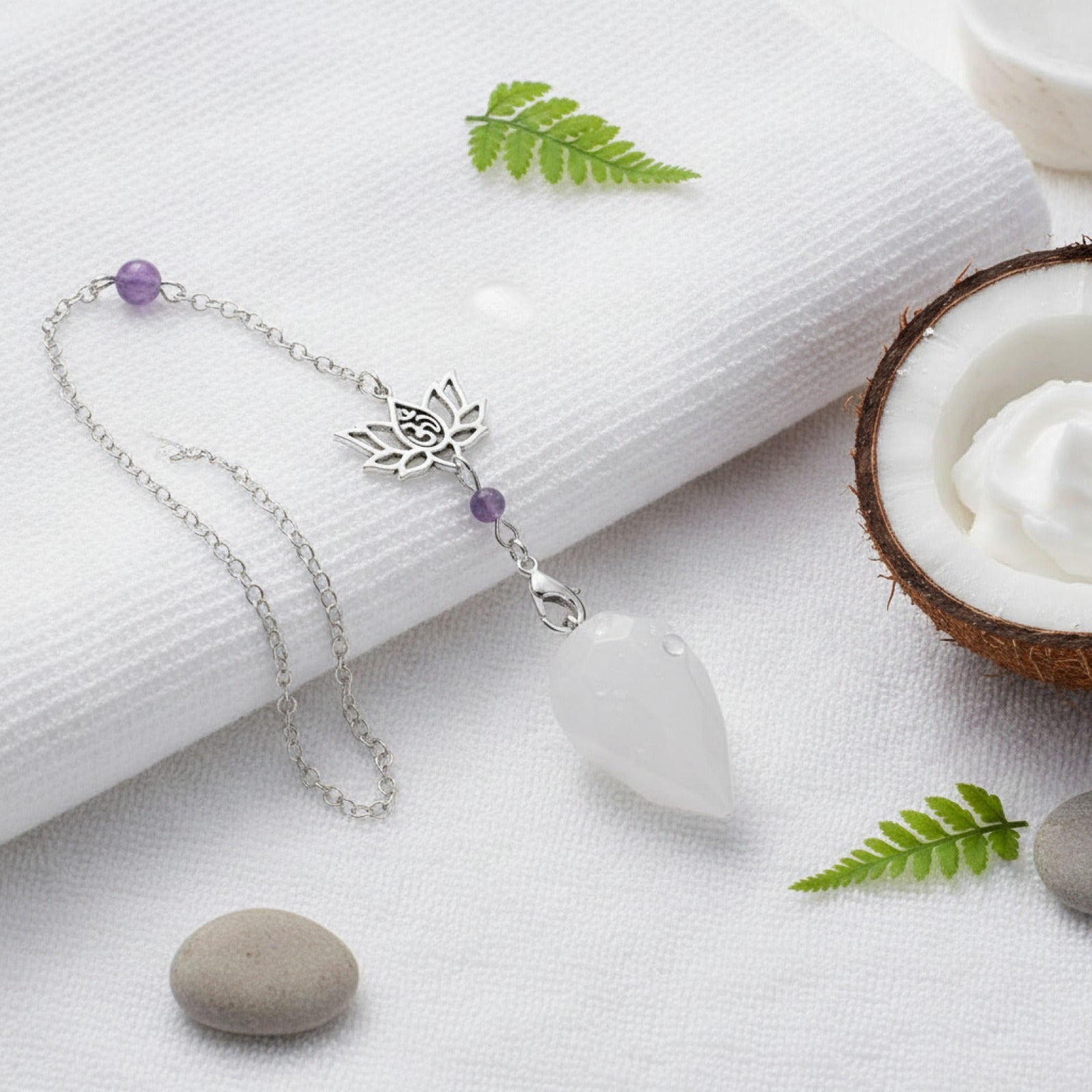 Pendule Divinatoire en Pierre Naturelle - Cristal de Roche, Obsidienne, Œil de Tigre, Améthyste