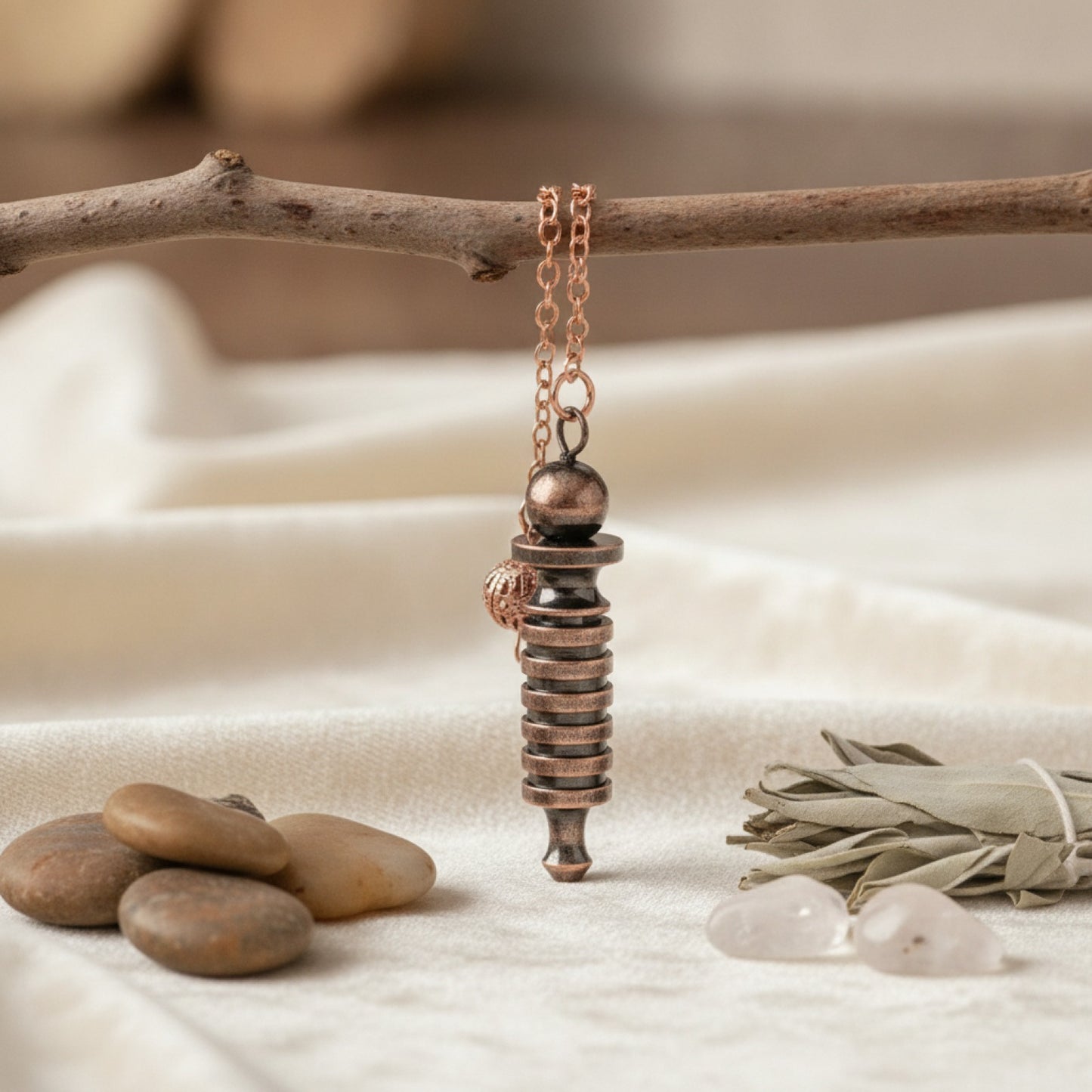 Pendule de Radiesthésie en Métal Bronze & Cuivre pour Reiki et Divination