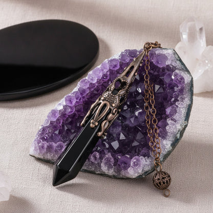 Pendule de Radiesthésie en Pierre Naturelle Véritable : Améthyste, Obsidienne Noire, Quartz Spirituel pour Reiki et Divination