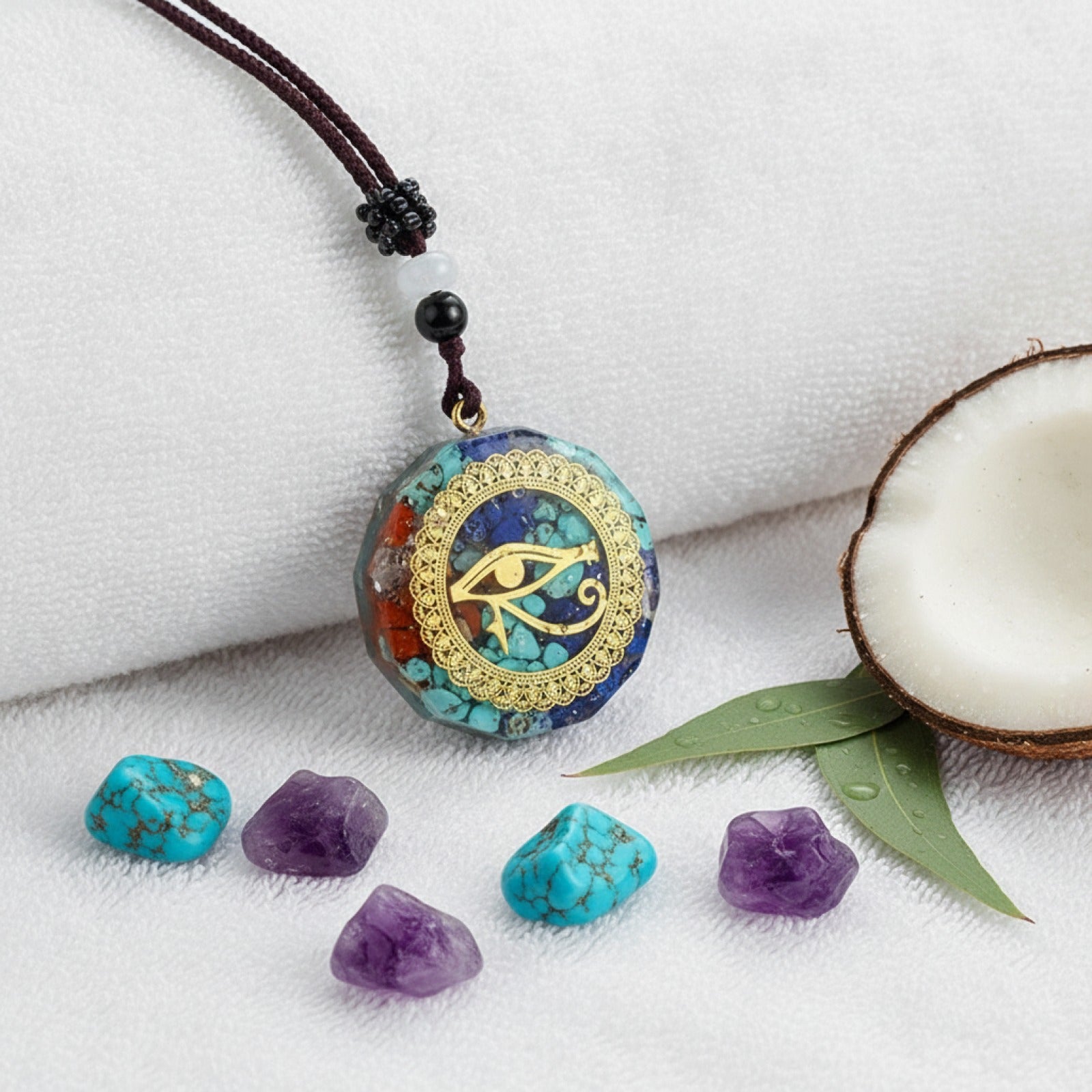 Pendule Énergétique Orgone Améthyste Turquoise Naturelle - Reiki & Chakra