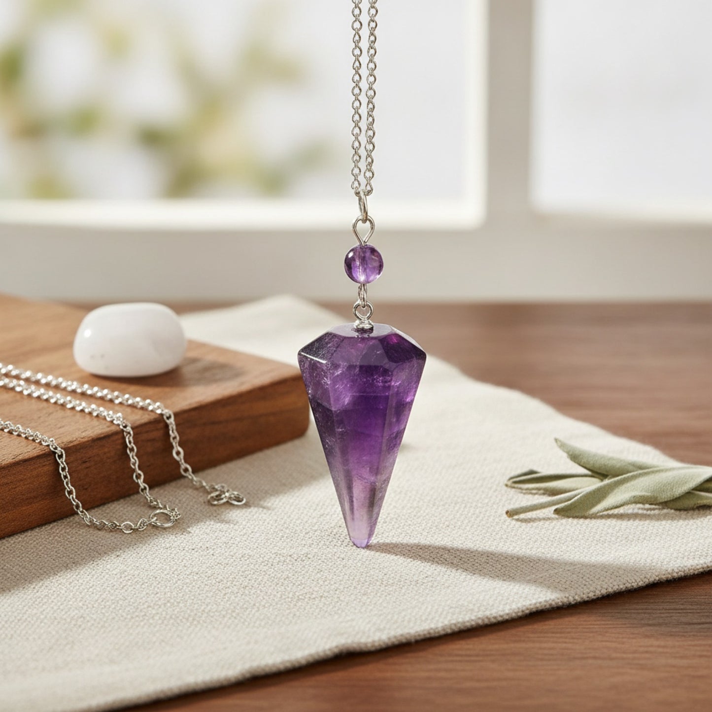 Pendentif Cône en Agate de Quartz Naturelle - Pierre de Guérison Reiki & Pendule de Divination