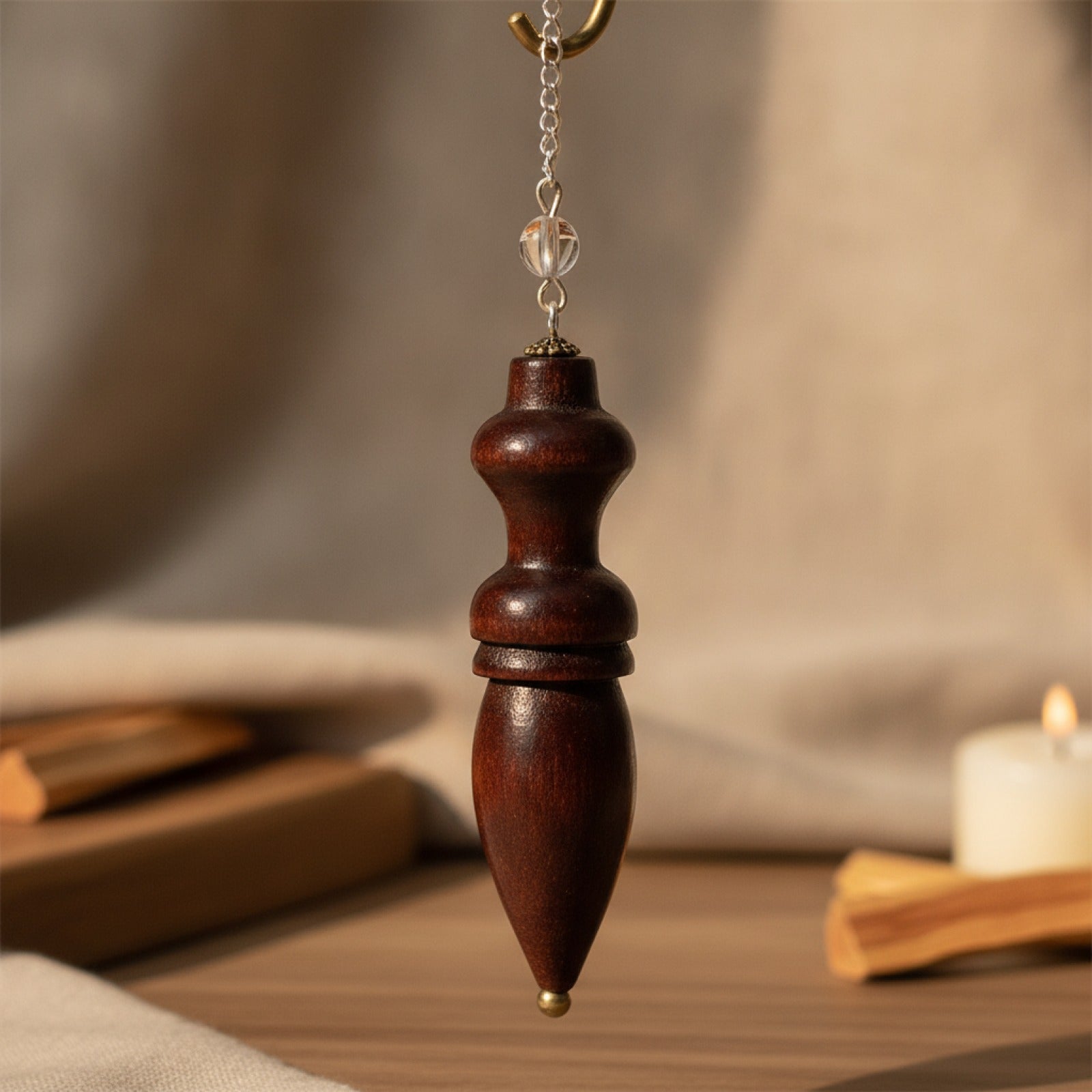 Pendule Spirituel en Bois Égyptien Naturel avec Témoin - Idéal Méditation & Radiesthésie