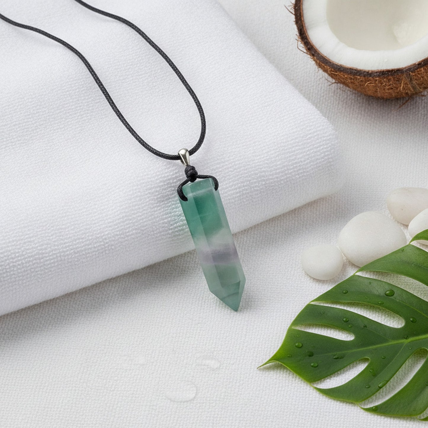 Collier Pendentif Fluorite Naturelle Hexagonale - Amulette Géométrique