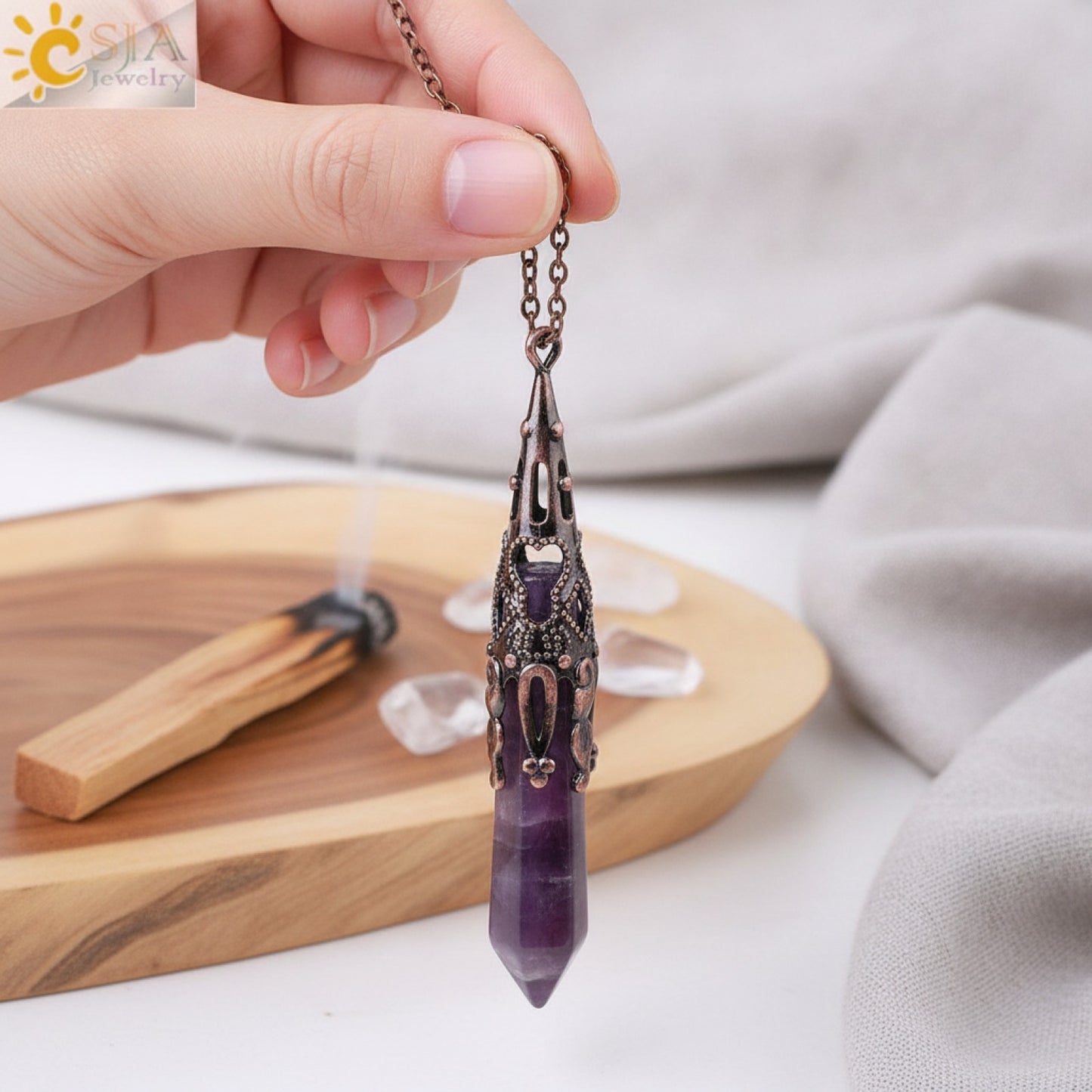 Pendule de Radiesthésie en Pierre Naturelle Véritable - Améthyste, Obsidienne Noire, Quartz Spirituel