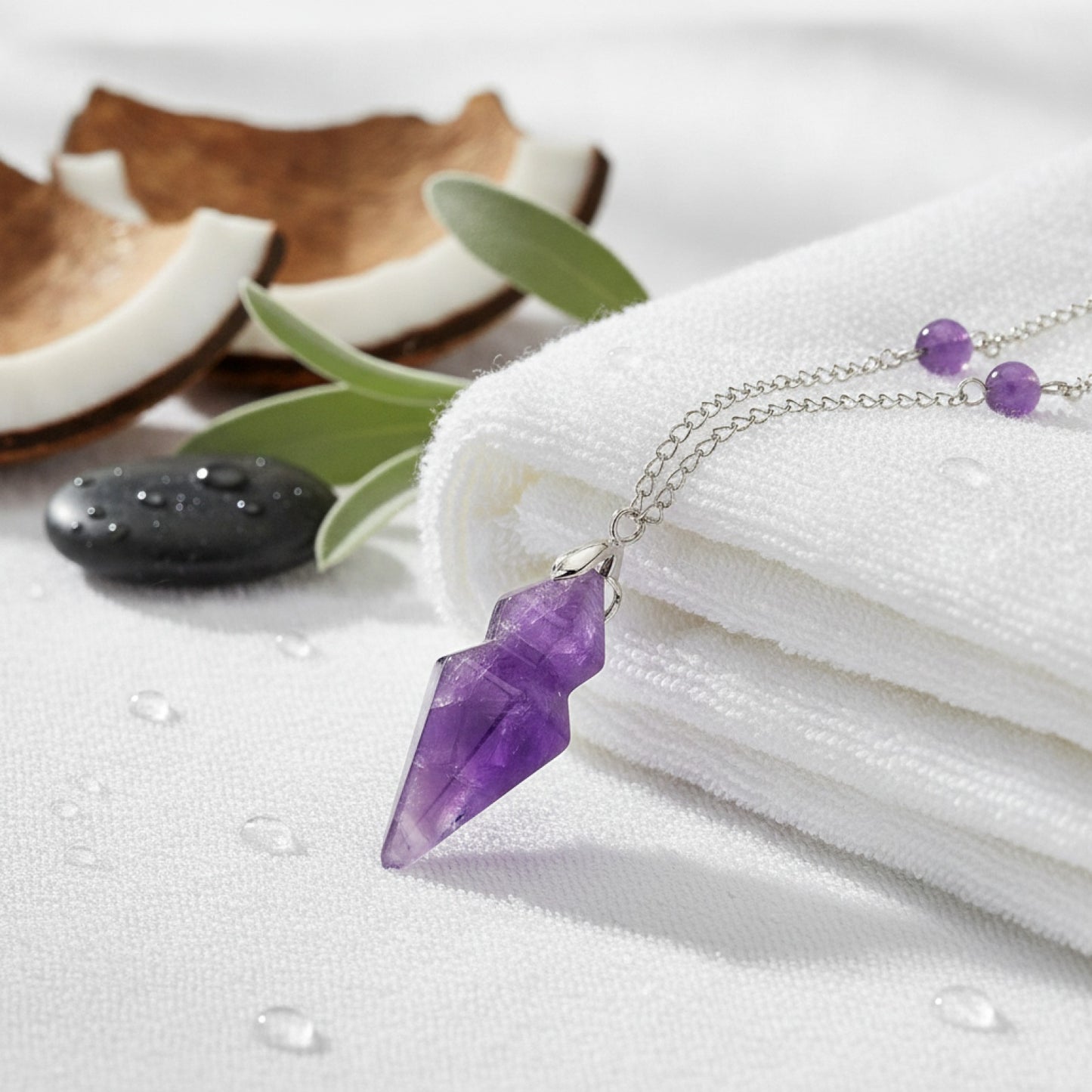 Pendule Conique en Pierre Naturelle Véritable - Quartz Clair & Fluorite Améthyste pour Radiesthésie Spirituelle
