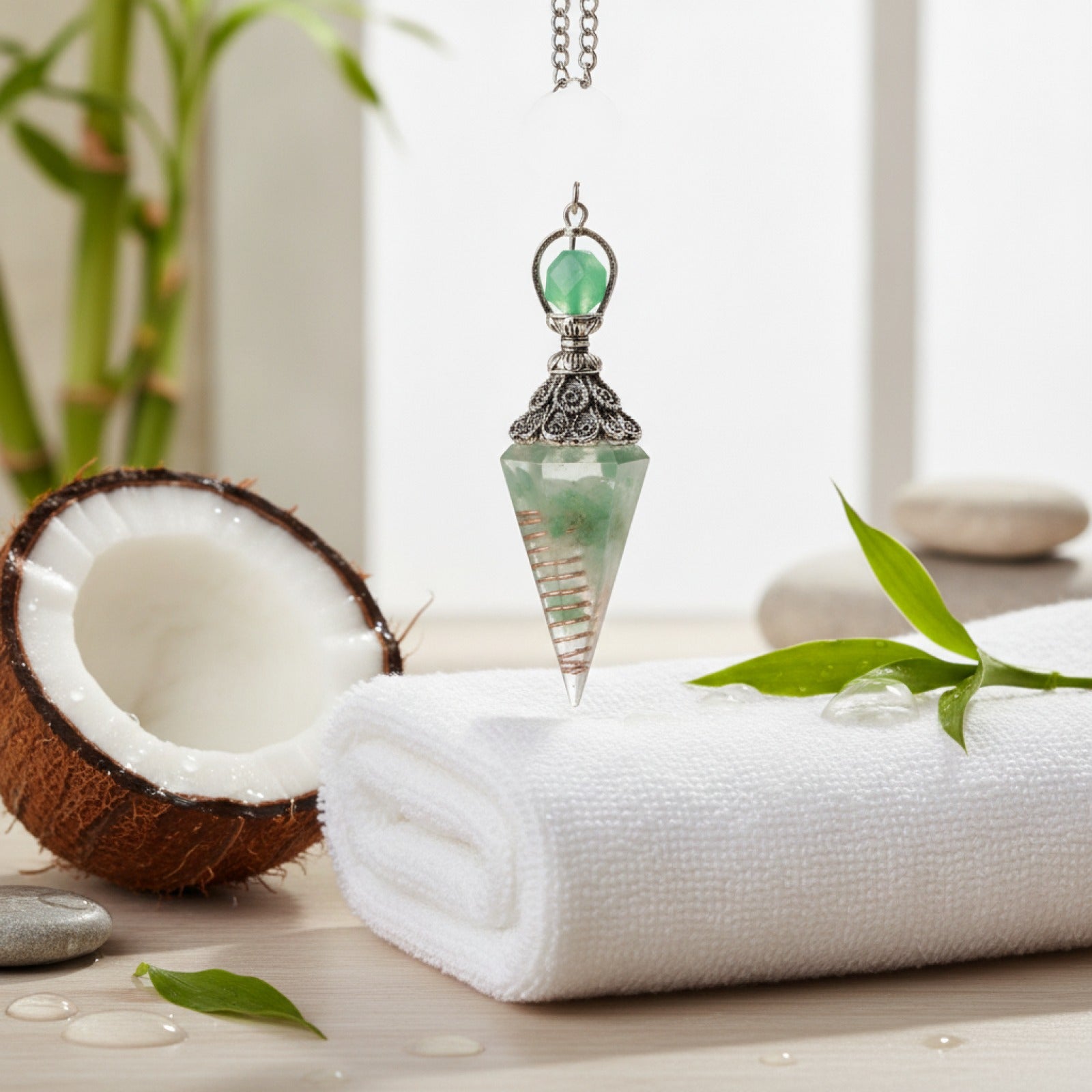Pendule Hexagonal en Agate Naturelle et Cristal de Quartz - Amulette de Guérison