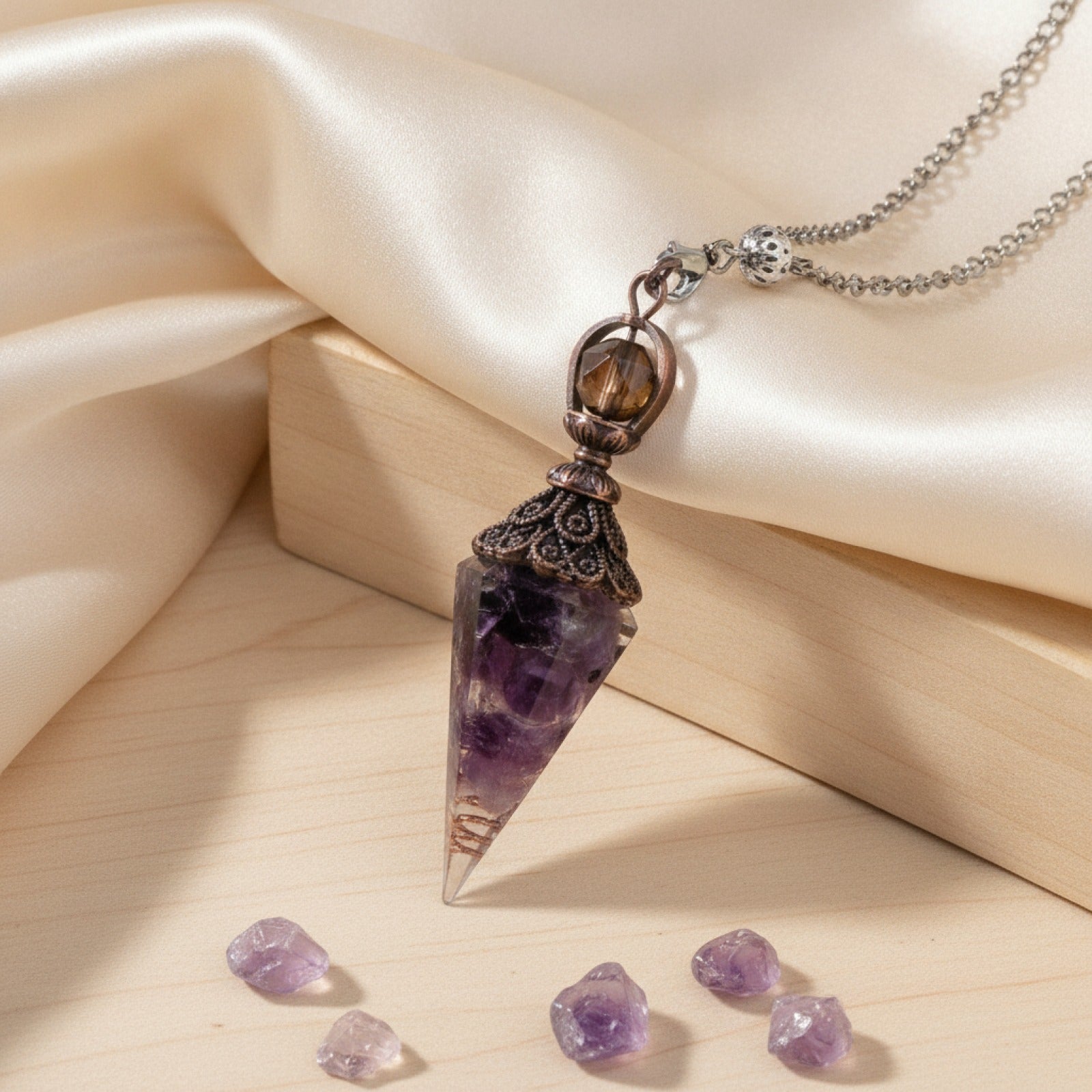 Pendule Hexagonal en Pierre Naturelle Bronze Antique - Pendentif Énergie Reiki pour Bijoux