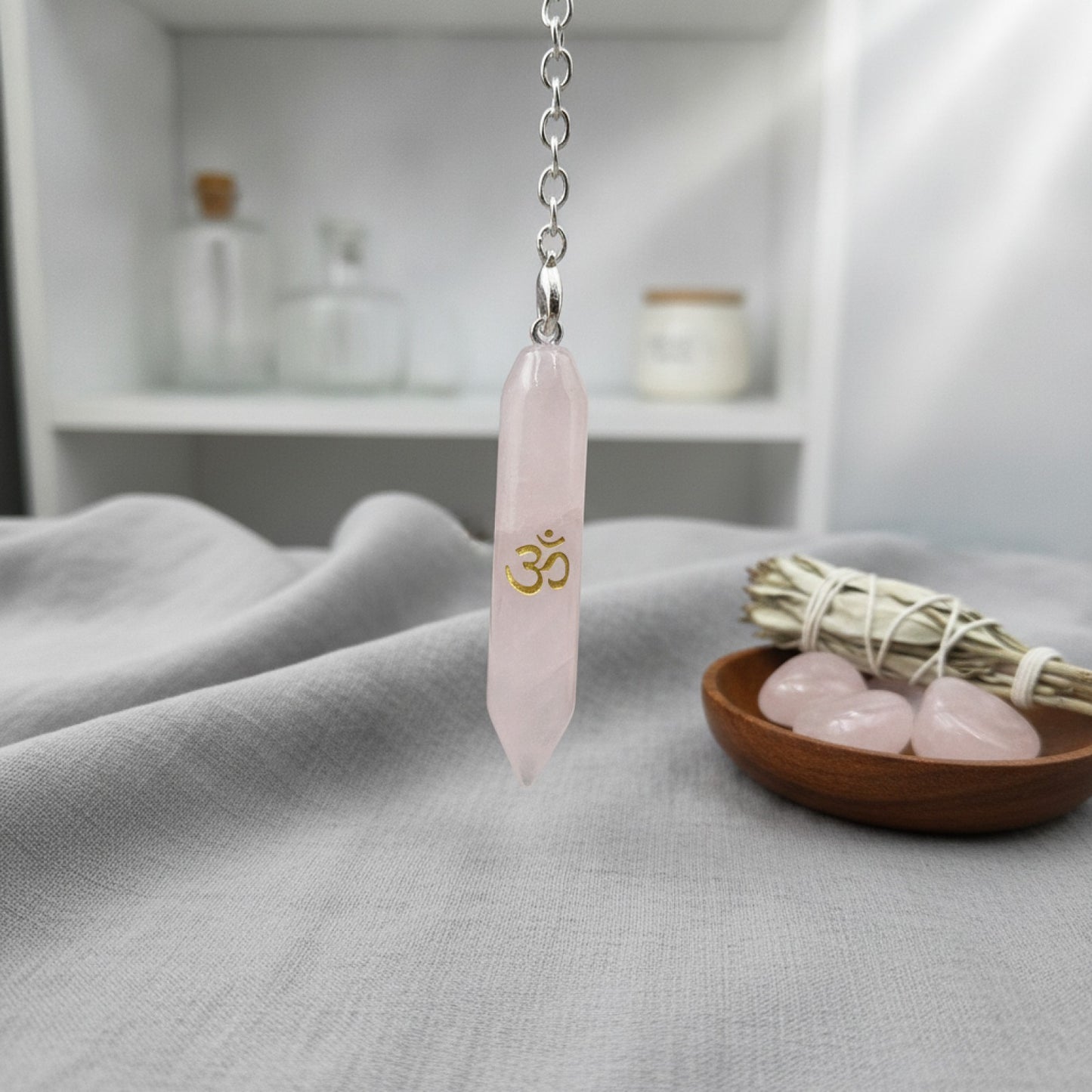 Pendule Divinatoire Pierre Naturelle Véritable - Obsidienne, Œil de Tigre, Quartz Rose - Radiesthésie Spirituelle