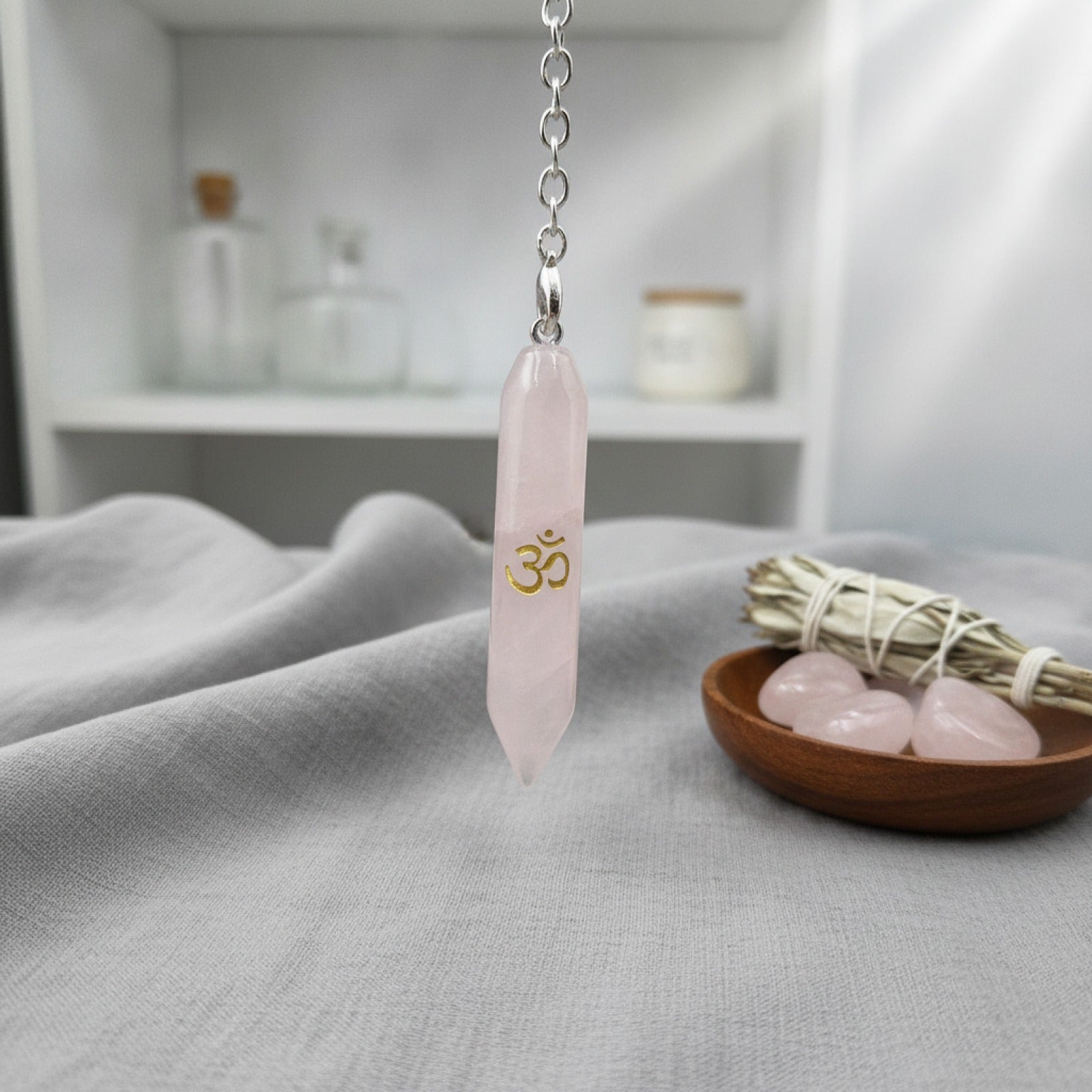 Pendule Divinatoire Pierre Naturelle Véritable - Obsidienne, Œil de Tigre, Quartz Rose - Radiesthésie Spirituelle