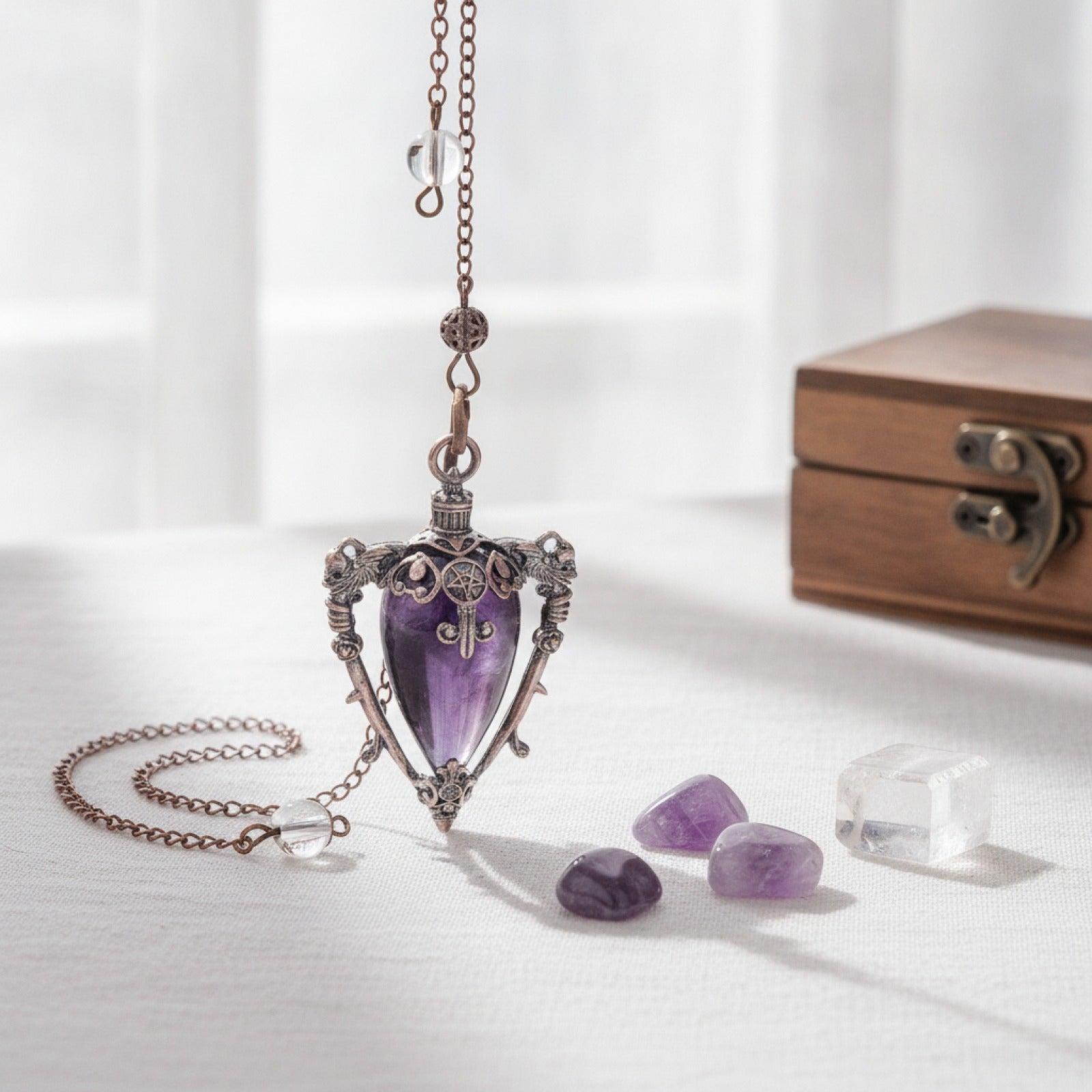 Pendentif Pierre Naturelle & Cristal : Obsidienne, Améthyste, Lapis Lazuli, Quartz Rose - Idéal Reiki & Divination