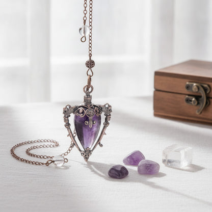 Pendentif Pierre Naturelle & Cristal : Obsidienne, Améthyste, Lapis Lazuli, Quartz Rose - Idéal Reiki & Divination