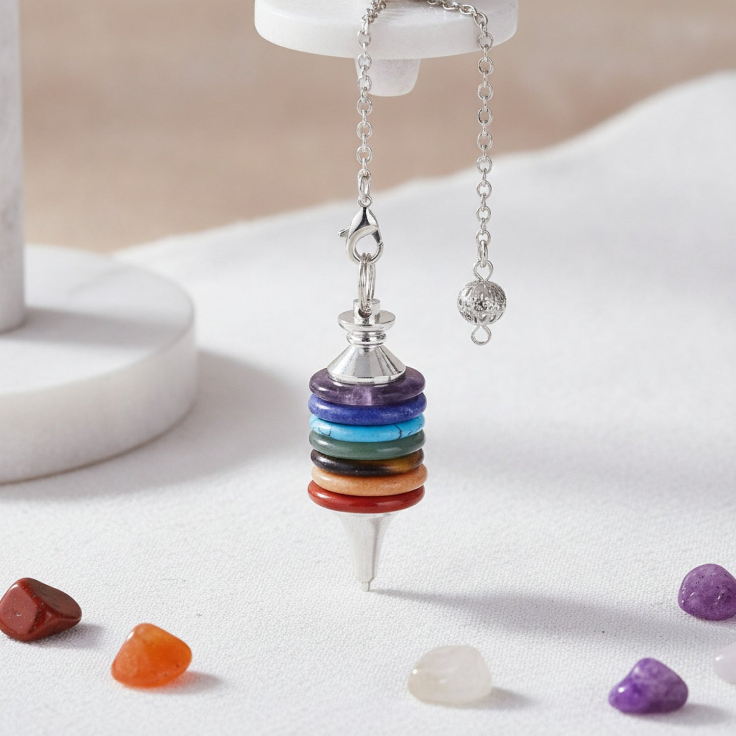 Pendule de Radiesthésie en Pierre Naturelle 7 Chakras pour Guérison Énergétique et Divination