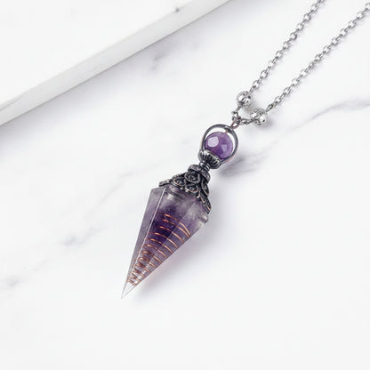 Collier Pendentif Pierre Naturelle Hexagonal - Cristal, Améthyste, Quartz Rose - Bijou Chakra